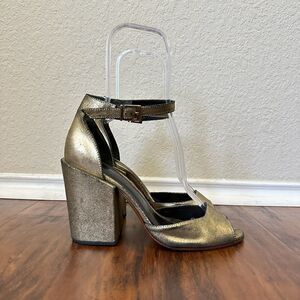 RACHEL COMEY Coppa Heeled Sandals Open Toe in Distressed Metallic Gold